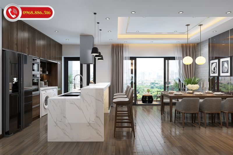 TOP #99 Ý tưởng thiết kế nội thất chung cư 100m2 đẹp Hot 2026 56 Gam màu trung tính hiện đại tạo sức quyến rũ, hài hòa tinh tế làm căn hộ thêm nổi bật.