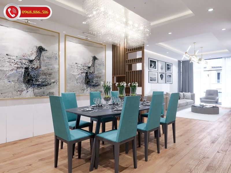 TOP #99 Ý tưởng thiết kế nội thất chung cư 100m2 đẹp Hot 2026 52 Khu vực bàn ăn được thiết kế ấn tượng tinh tế