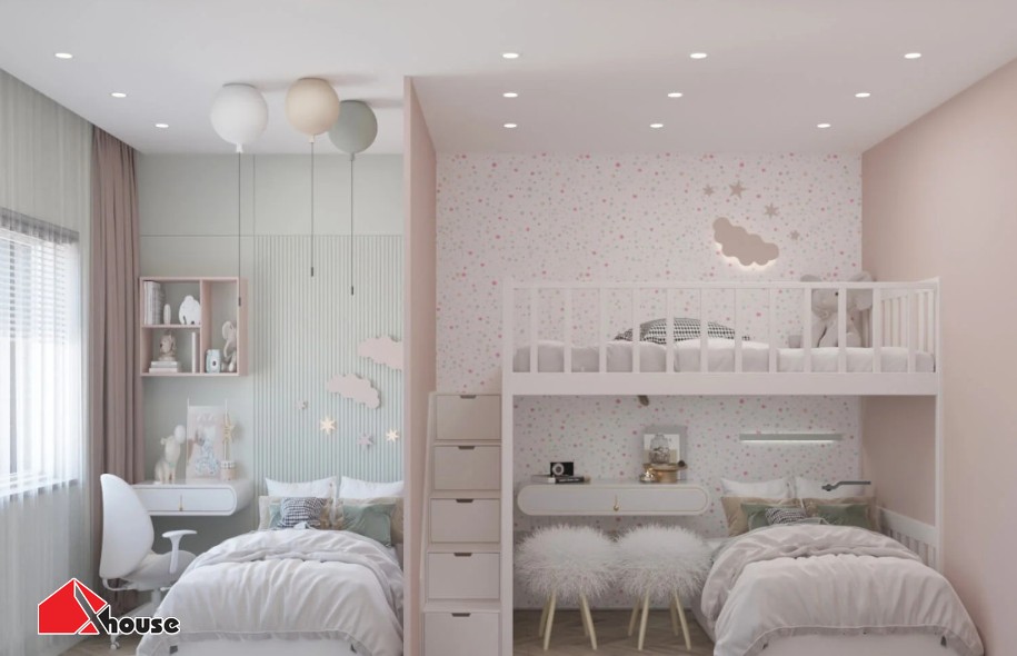 Mẫu giường tầng đa năng dành cho bé gái - M3