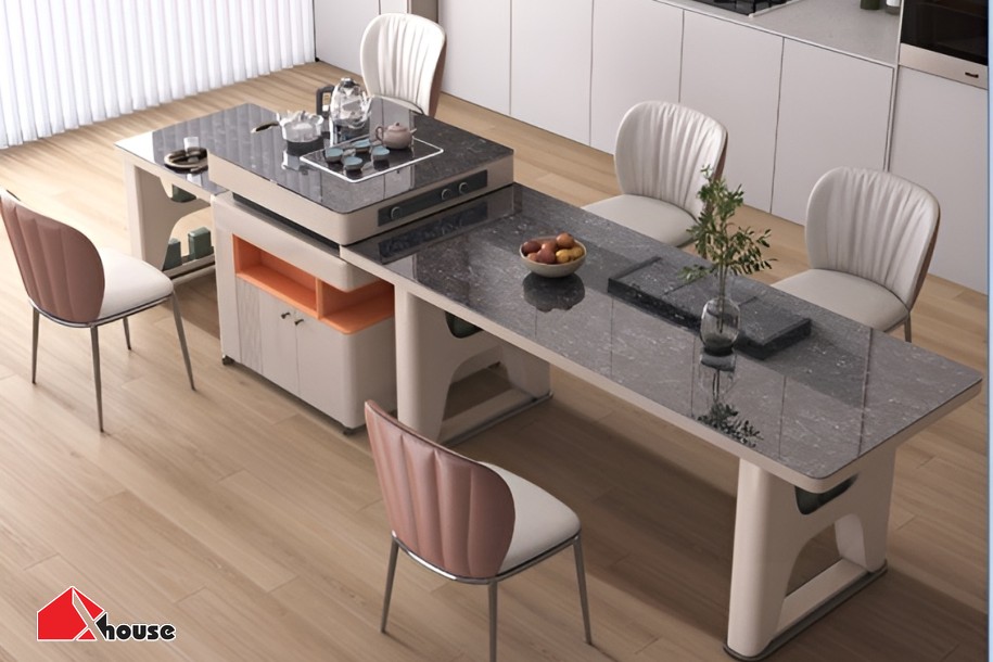 TOP+50 Bộ bàn ăn chung cư đẹp, trang nhã, hiện đại 2026 35 Bàn ăn thông minh có thể di chuyển, rút ngắn tiện lợi