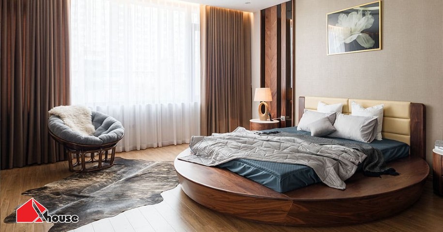 Giường ngủ gỗ Óc Chó tự nhiên hình tròn sang trọng