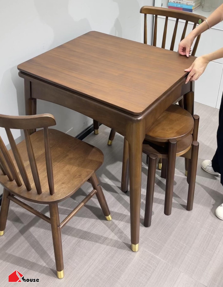 TOP+50 Bộ bàn ăn chung cư đẹp, trang nhã, hiện đại 2026 28 Bàn ăn gỗ tự nhiên hình vuông