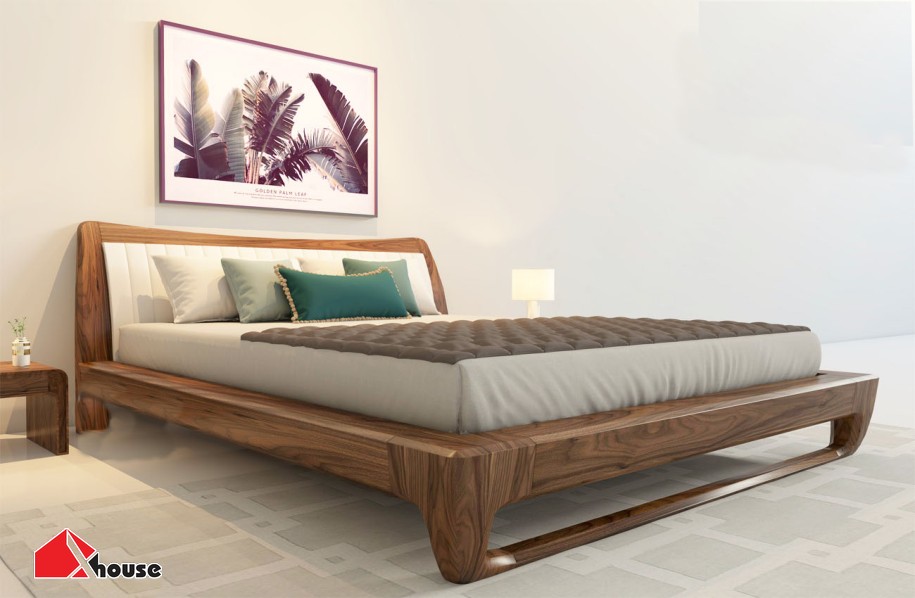 Mẫu giường chân quỳ gỗ Óc Chó đẹp