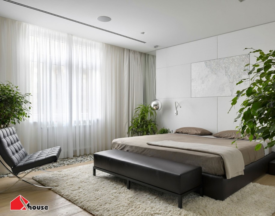 TOP+50 Mẫu phòng ngủ chung cư đẹp, hiện đại, tiện nghi 2026 27 Bố trí cây xanh trang trí phòng ngủ master tối giản hiện đại